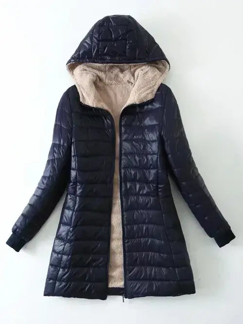 Women's Jacket Winter New Mid Length Korean Edition Hooded Fit Plus