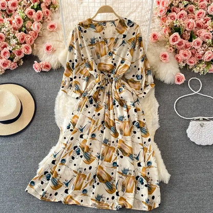 Elegant Floral V-neck Midi Dress for Women