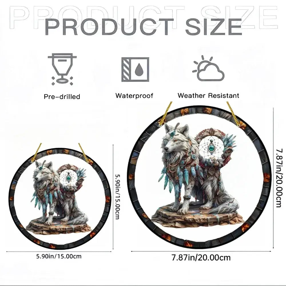 Wolf and Dream Catcher Acrylic Sunlight Catcher, Suitable for Home Porch, Courtyard and Garden Decoration, A Gift for Loved Ones