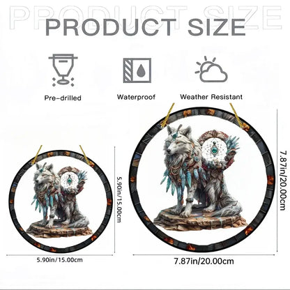 Wolf and Dream Catcher Acrylic Sunlight Catcher, Suitable for Home Porch, Courtyard and Garden Decoration, A Gift for Loved Ones