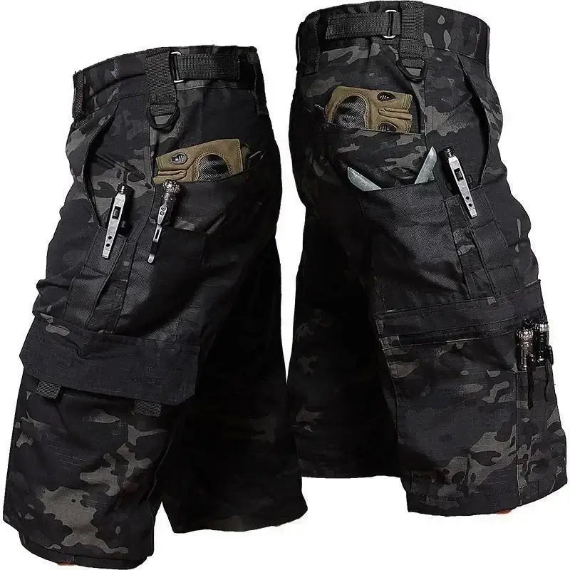 Mens Cargo Shorts Summer Tactical Cropped Trousers Outdoor Waterproof Multi-pocket Bermudas Pants Camo Ripstop Hiking