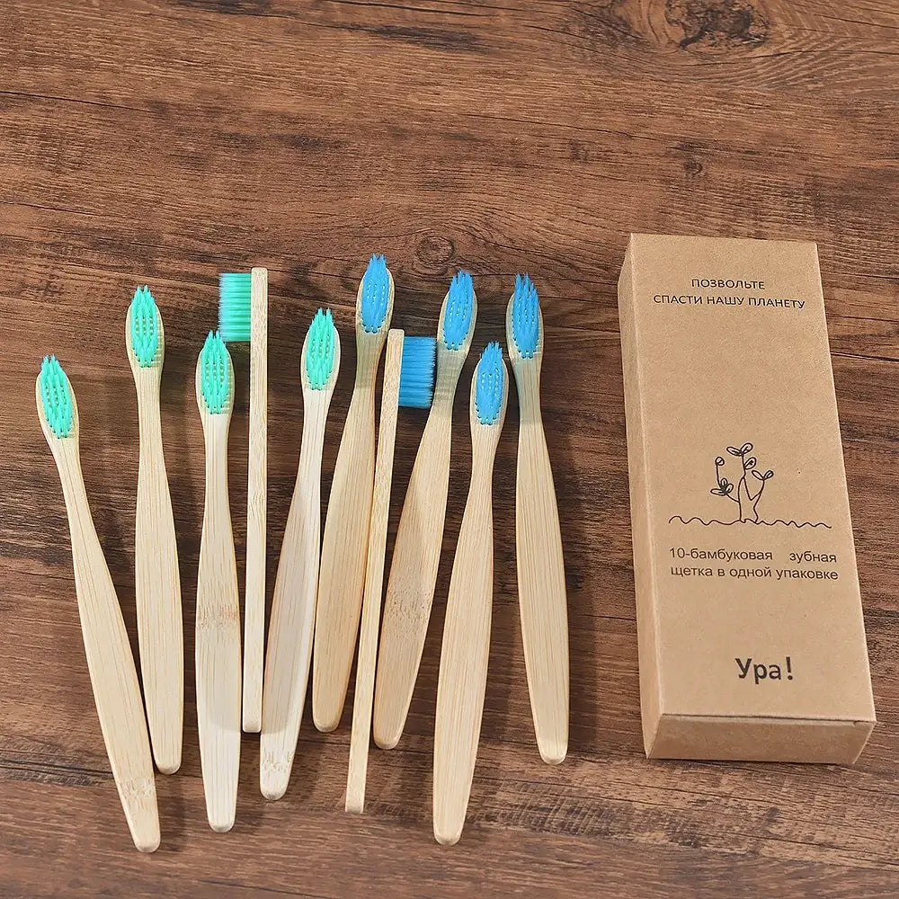 Bamboo World Adult Bamboo Toothbrushes - Set of 10