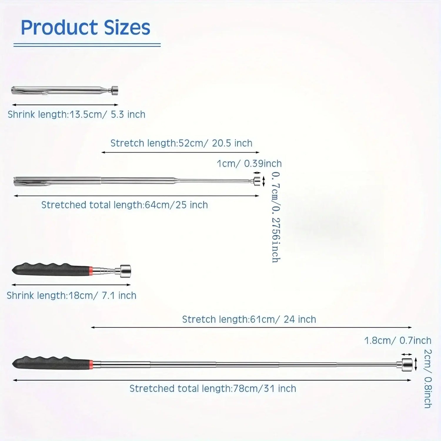 Handheld Telescoping Magnetic Grabber – Extendable Pickup Pen Tool, Portable Magnet for Hard-to-Reach Spots