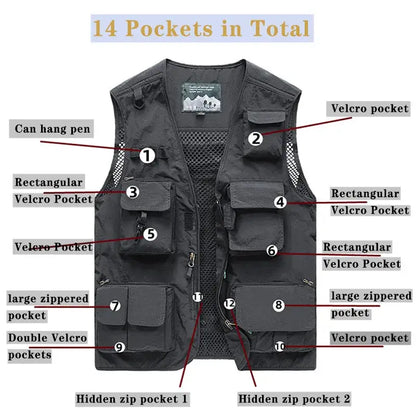 7XL 14 Pockets Summer New Men US Tactical Hiking Fishing Vest Man