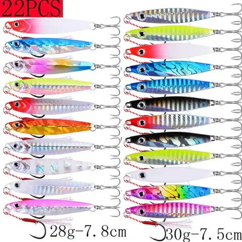 22PCS Metal Spoon Jigs Carp Fishing Lures Set 40g 30g 20g 17g 10g 7g