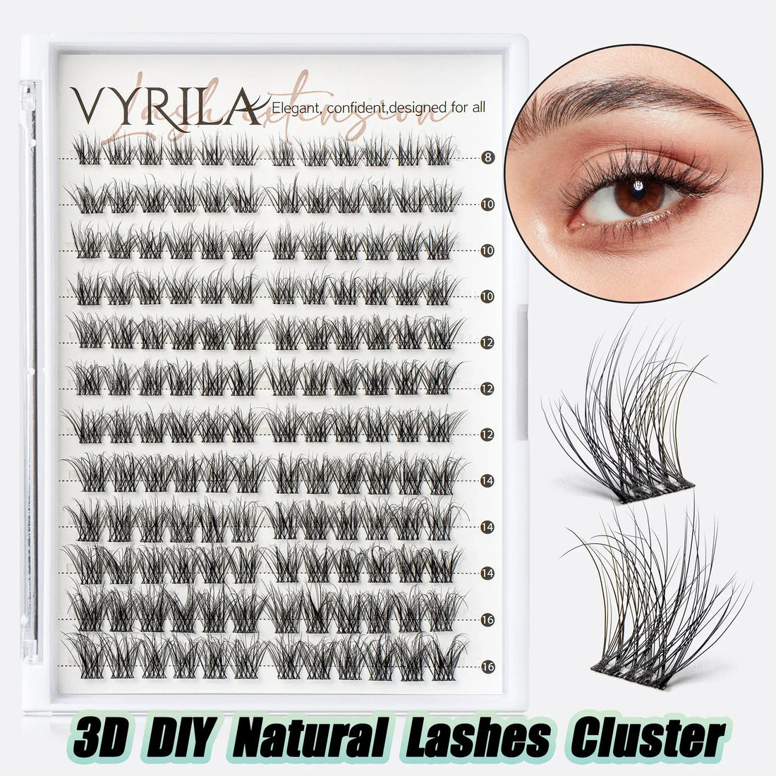 VYRILA Individual Cluster Lashes – C Curl 3D Wispy DIY Eyelash Extensions | 0.05–0.07mm Super Thin Band | Reusable Natural Look