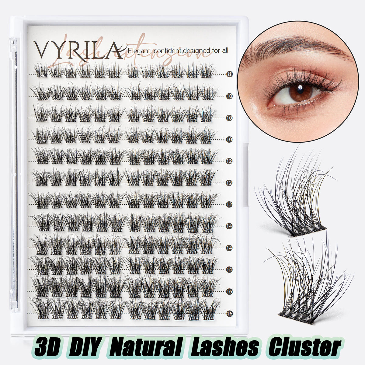 VYRILA Individual Cluster Lashes – C Curl 3D Wispy DIY Eyelash Extensions | 0.05–0.07mm Super Thin Band | Reusable Natural Look