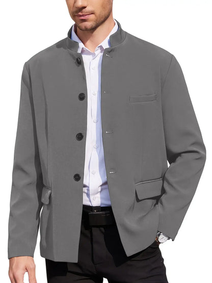 Mens Casual Suit Blazer Jackets Stand Collar Lightweight Business Dress Sport Coats