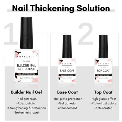 Makartt Clear Builder Gel, Base &amp; Top Coat Set, 3 × 8 ml