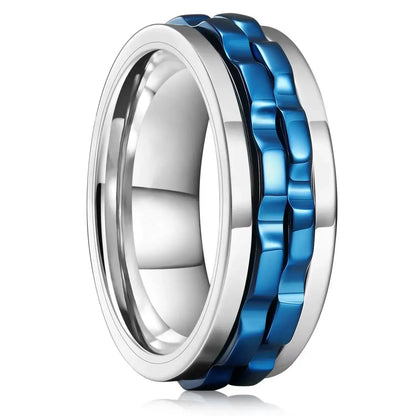 Fashion Punk Style Gear Rotating Anxiety Fidget Ring Titanium Steel Chain Spinner Rings For Men Rock Biker Wedding Party Jewelry