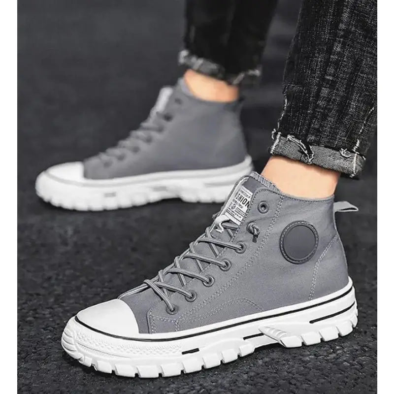 Men's Canvas Shoes Male High Top Casual Espadrilles British Style Gray