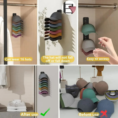 10 Grids Wall Mount Baseball Cap Storage Rack Holds 16 Hats Space Saving Closet Hat Organizer Hooks
