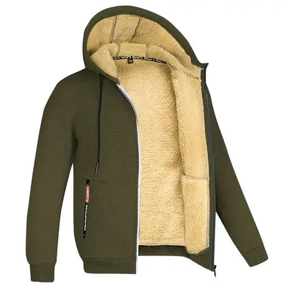 Trendy Sweatshirt Coat Front Pockets Warm Zipper Lamb Wool Jacket Men