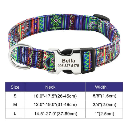 Custom Large Dog Collar Cute Print Personalized Pet Collar Nylon Puppy Dogs ID Collars Engraved Name for Small Medium Large Dog