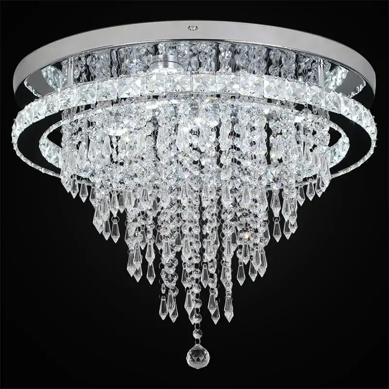 Round Crystal Raindrop LED Flush-Mount Chandelier
