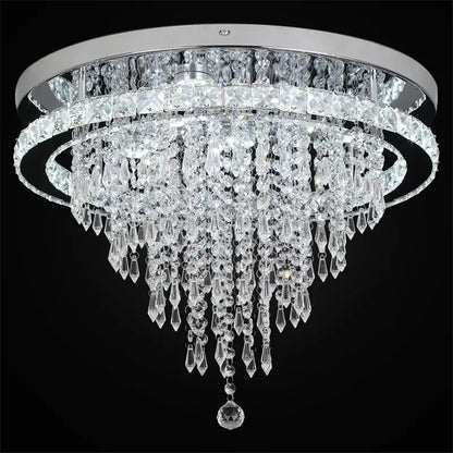 Round Crystal Raindrop LED Flush-Mount Chandelier