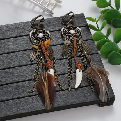 Bohemia Retro Women's Dream Catcher Long Tassel Earrings Sets Alloy