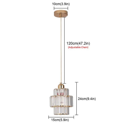 Modern Crystal Pendant Light with Gold-Tone Details