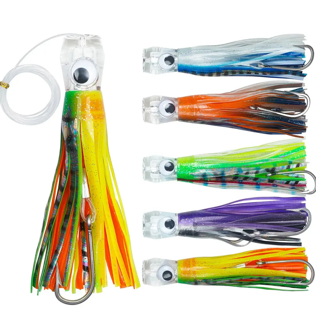 5pcs Trolling Skirt Tuna Lures Fishing Saltwater Lures for Mahi Marlin Shark Wahoo with Rigged Hooks Big Game Fishing Lures