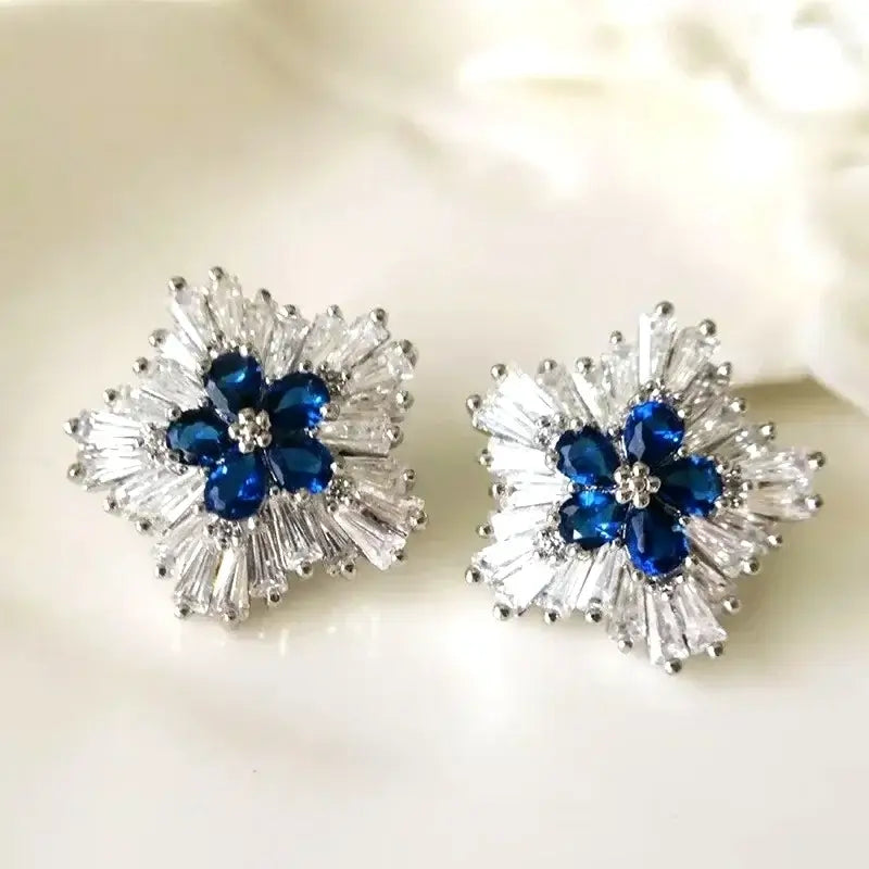 Gorgeous Blue Cubic Zirconia Stud Earrings Engagement Wedding Party Accessories for Women Blue Earrings Fashion Jewelry