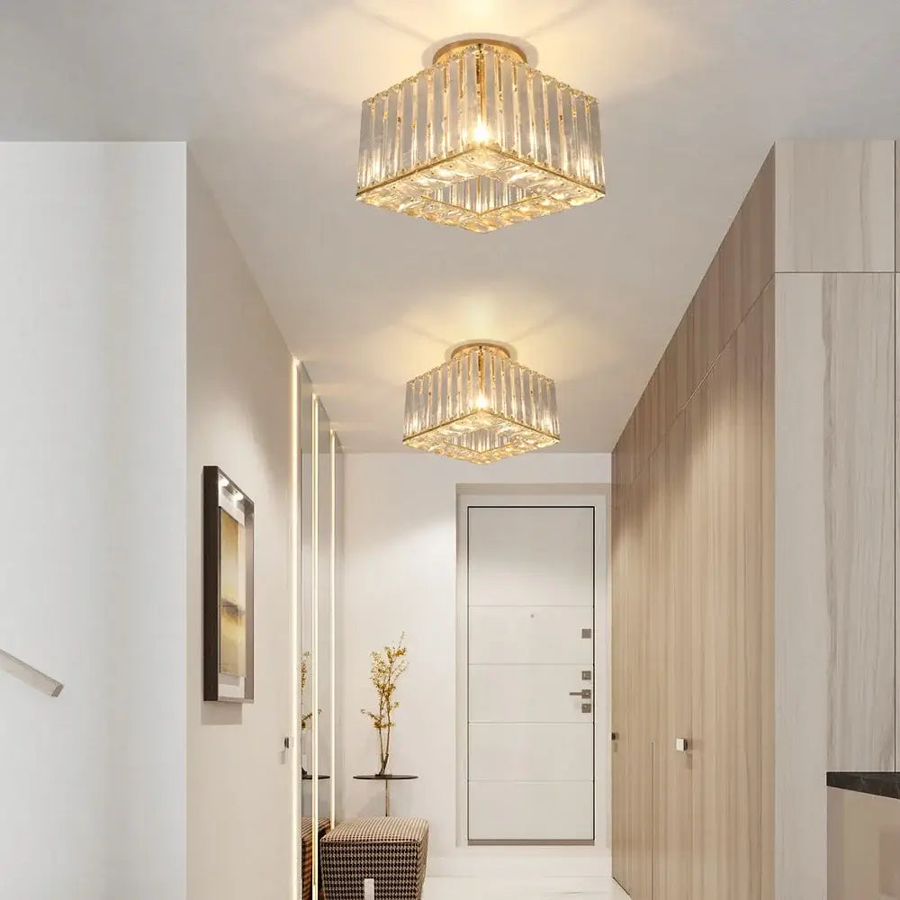 Modern Crystal Ceiling or Pendant Light, Black or Gold