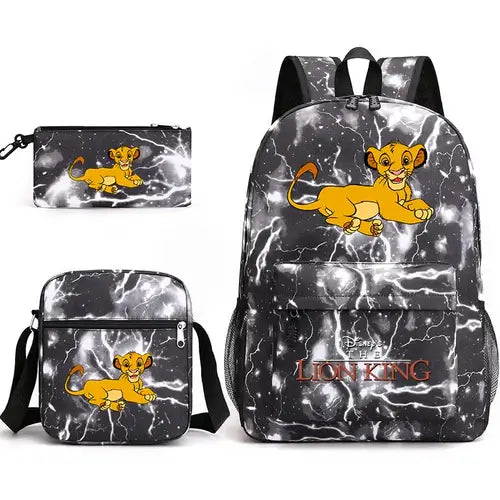 3Pcs Disney The Lion King Simba Bookbag Kids Backpack Boys Girls