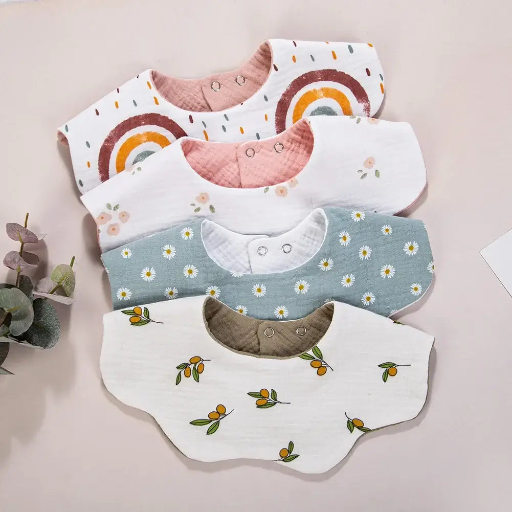 3Pcs/Lot Cute Bear Flower Print Baby Bibs Muslin Cotton Double Side Infant Boys Girls Feeding Burp Cloths Thicken Adjustable Bib