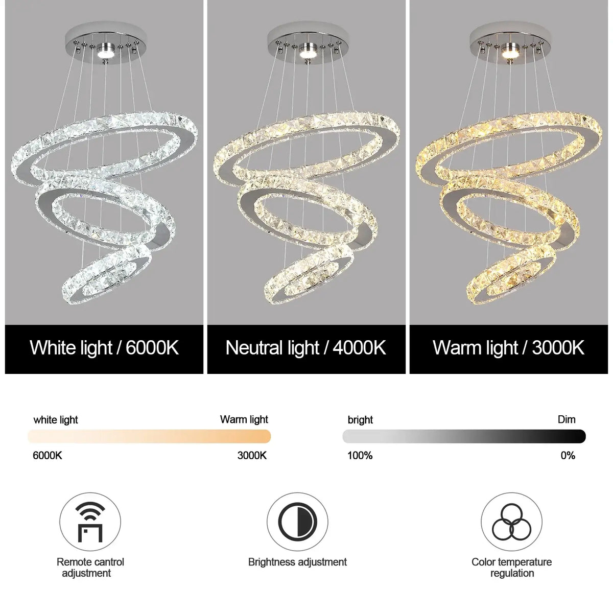 GreeLustr Crystal Ring LED Pendant Light, 1 or 3 Rings