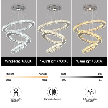 GreeLustr Crystal Ring LED Pendant Light, 1 or 3 Rings
