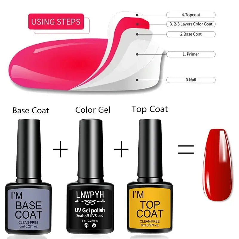LNWPYH Gel Base &amp; Top Coat Set, 4 × 8 ml