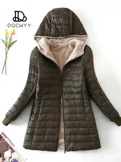 Women's Jacket Winter New Mid Length Korean Edition Hooded Fit Plus