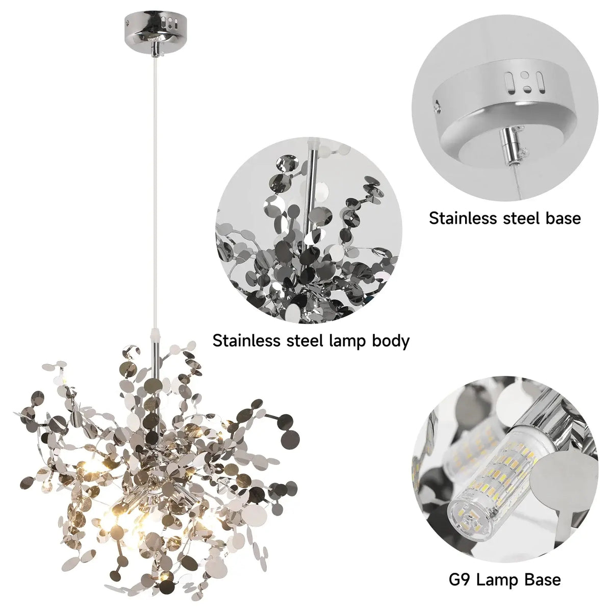 Modern Firework-Style Crystal LED Chandelier, Gold or Silver