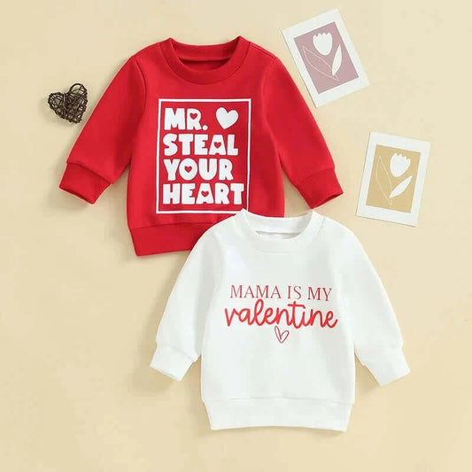 2023-10-17 Lioraitiin 0-3Y Toddler Baby Girl Valentines Day Outfit Letter Print Crewneck Sweatshirt Pullover Sweater Shirt.