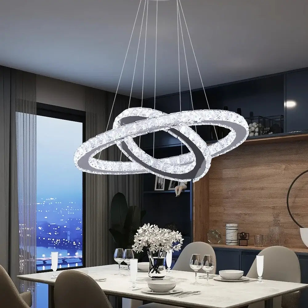 GreeLustr Crystal Ring Pendant Light, Selectable Controls