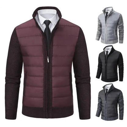 Slim Fit Men Jacket Men's Thickened Knitted Sweater Coat with Pockets