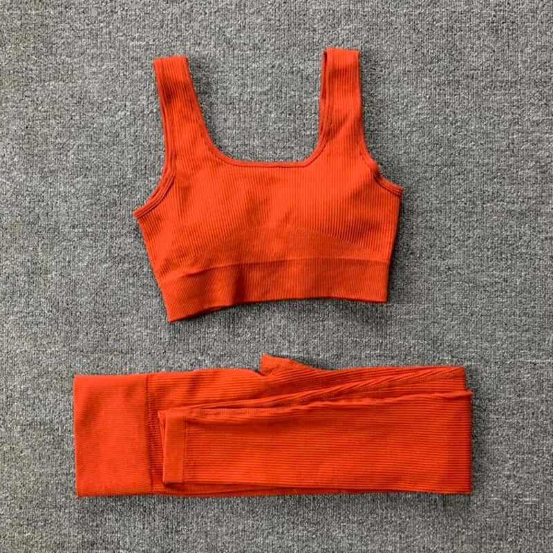 Women Seamless Yoga Set Gym Workout Clothes for Female Push Up Bra.