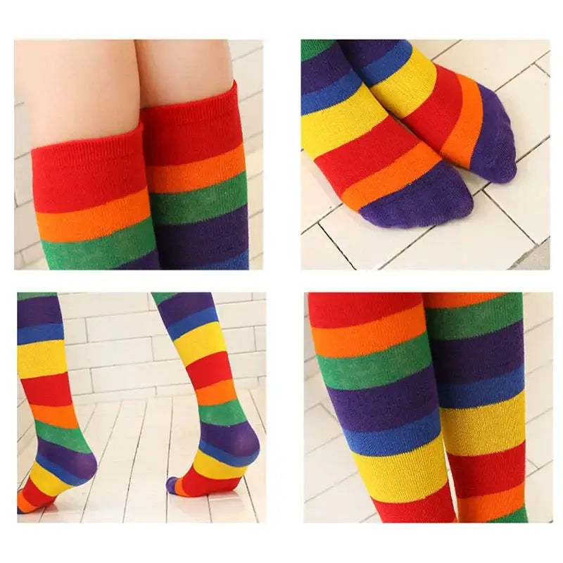New Arrival Children Rainbow Socks Kids Sport Girls Boys Colorful Striped Soft Cotton Knee High Socks Toddler High Quality 2-12T