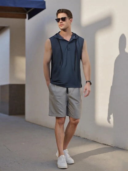 Men s Sleeveless Hooded Tank Tops Solid Color Workout T-Shirt Gym Fitness Training Vest Casual Streetwear Running Top