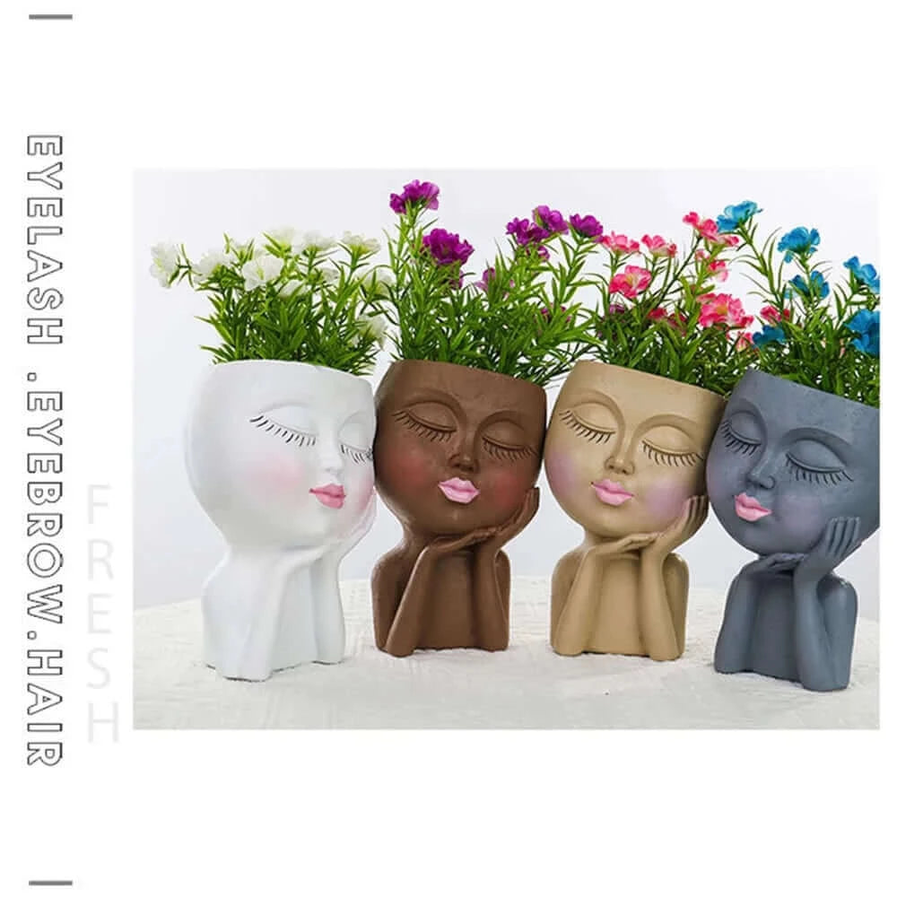 Little Girl Head Succulent Plant Flower Pot Floor Simple Character