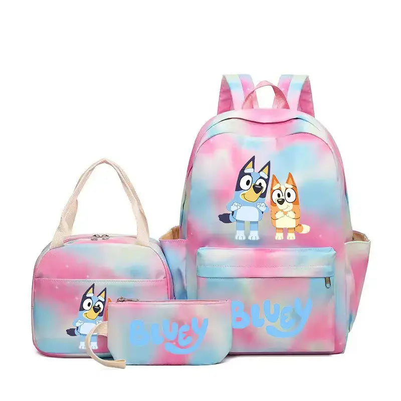 Bluey Family Anime Character Peripheral Colorful Backpack Three-Piece Set Puppy Pattern Children&