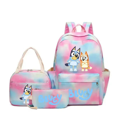 Bluey Family Anime Character Peripheral Colorful Backpack Three-Piece Set Puppy Pattern Children&