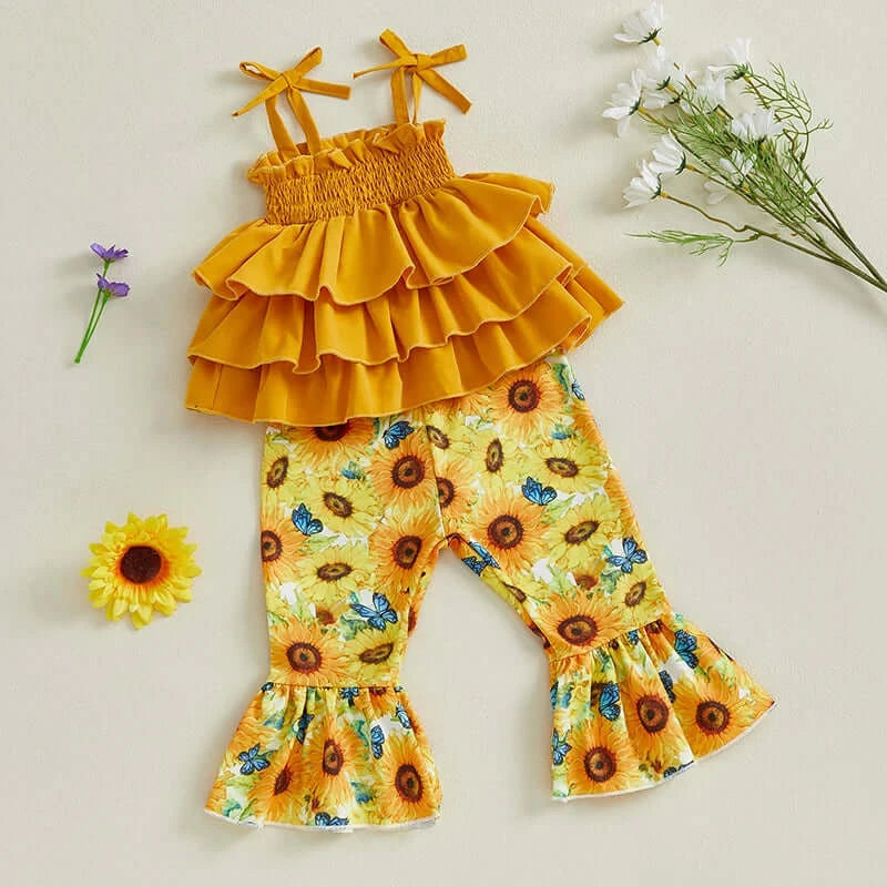 Adorable Baby Girl Summer Clothes Cute Floral Print Tank Top and Ruffle Shorts Outfit Set for Toddler Girls