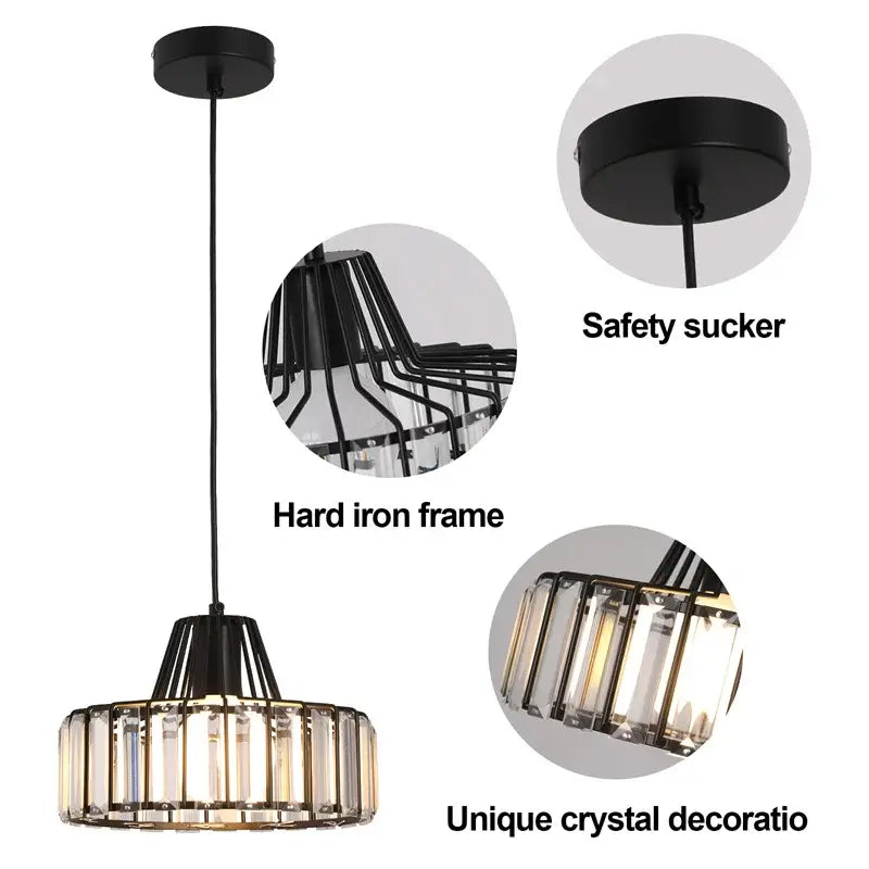 GreeLustr Modern Crystal Pendant Light, Black or Gold