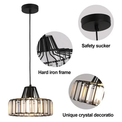 GreeLustr Modern Crystal Pendant Light, Black or Gold