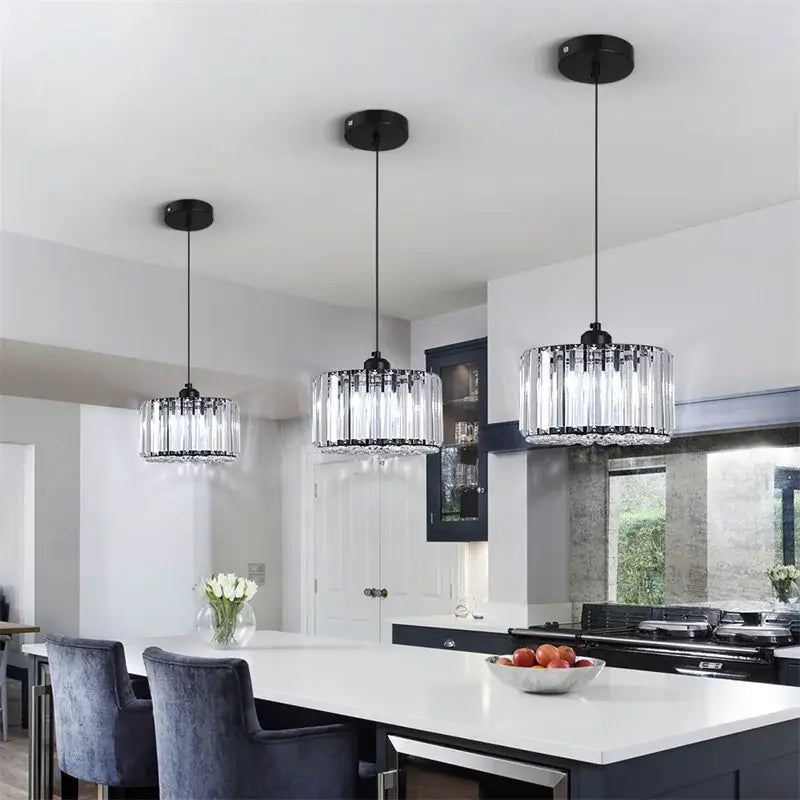 GreeLustr Modern Crystal Pendant Light, Black or Gold