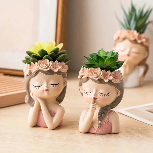 Nordic Flower Pots Cute Girl Decorative Planters Succulents Cactus.