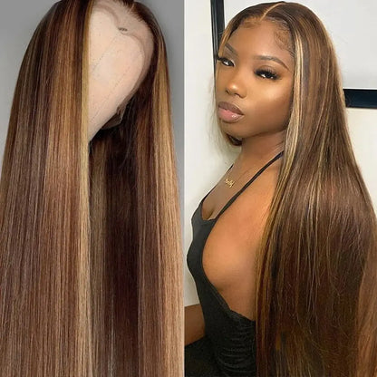 Straight Highlight Human Hair Wig 13x6 Lace Frontal Wig For Women Pre Plucked Blonde Colored 13x4 Lace Front Wig Human Hair Wigs