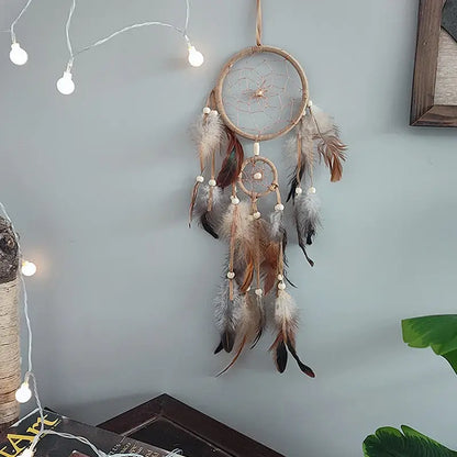1Pc Indian Dream Catcher With Brown Feathers Wall Hanging Dream Catcher Bedroom Accessories Wind Chime Dream Catcher Home Decor