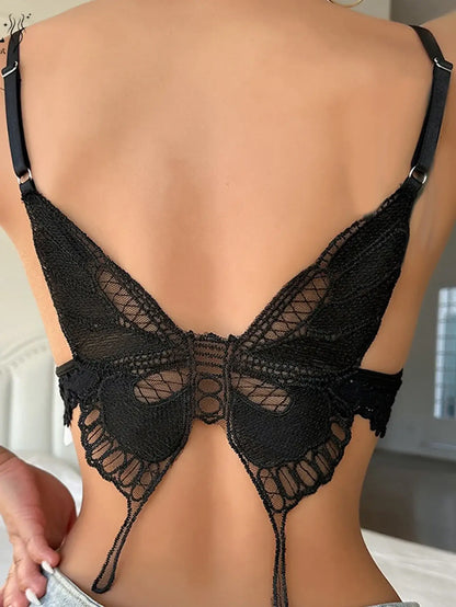 Women Corset Top V-Neck Lace Trim Tank Top Open Back Ultra-Short Camisole for Summer Black L