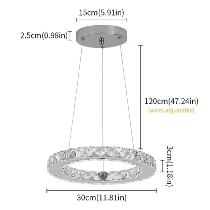 GreeLustr Crystal Ring LED Pendant Light, 1 or 3 Rings